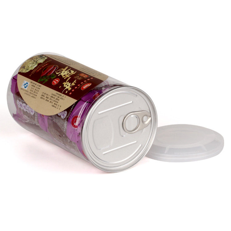 Custom Round PET Pop Top Can Clear Pet Jars Food Nuts Packaging