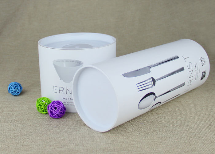Customised White Plastic Lid Kraft Paper Tube Packaging , Bowl And Fork Paper Cans