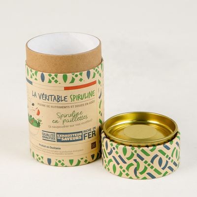 Biodegradable Cylinder Food Grade Paper Tube Can Packaging With Metal Cover