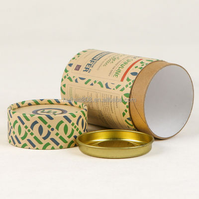 Biodegradable Cylinder Food Grade Paper Tube Can Packaging With Metal Cover