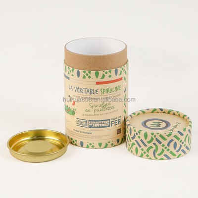Biodegradable Cylinder Food Grade Paper Tube Can Packaging With Metal Cover