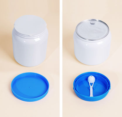 IML In Mould Label 1000ml 1100ml 2000ml 2200ml 2300ml 2600ml 4000ml White Plastic Can PET Jar with Aluminum Easy Open Lids Aluminum Gasket Screw Top Plastic Packaging for Milk Powder
