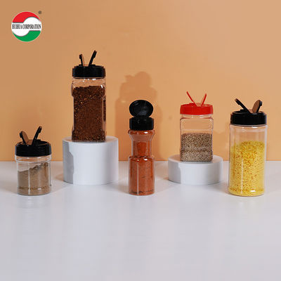 Eco-friendly Flip Top PET Condiment Plastic Jar Square Red / Black Spice Seasoning Cans
