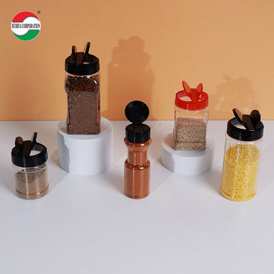 Eco-friendly Flip Top PET Condiment Plastic Jar Square Red / Black Spice Seasoning Cans
