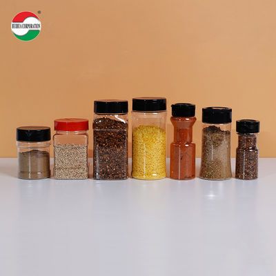 Eco-friendly Flip Top PET Condiment Plastic Jar Square Red / Black Spice Seasoning Cans