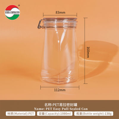 1080ML Recycled Transparent Storage Plastic Clear PET Cans Sealed Jar With Screw Lid Pet Food Coffeeealed Jar