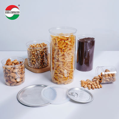 Cylinder Clear Empty Transparent Plastic Cans Square Food Grade PET Plastic Jar With Easy Open Lids PP Cap For Food Packaging