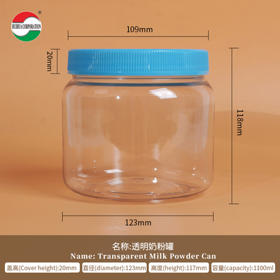 1100ML Transparent Clear PET Plastic For Milk Powder Cylinder Ideal Packaging Solution for Your Business