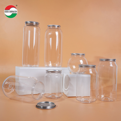 250ml 330ml 400ml 500ml 700ml Custom Size PET Bottle Jar Packaging Beverage Cans Made From Food Grade PET Material Transparent With Press Cover Easy Open Lid