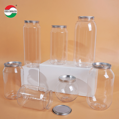 250ml 330ml 400ml 500ml 700ml Custom Size PET Bottle Jar Packaging Beverage Cans Made From Food Grade PET Material Transparent With Press Cover Easy Open Lid