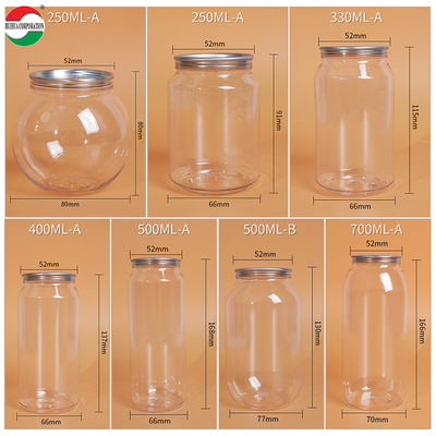 250ml 330ml 400ml 500ml 700ml Custom Size PET Bottle Jar Packaging Beverage Cans Made From Food Grade PET Material Transparent With Press Cover Easy Open Lid