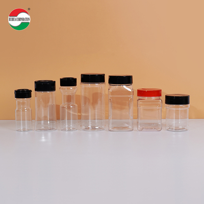 High Quality Good Transparent PET Can Plastic Jar with Butterfly Lids Screw Top Cap for Spice Seasoning Food Plastic Container Storage