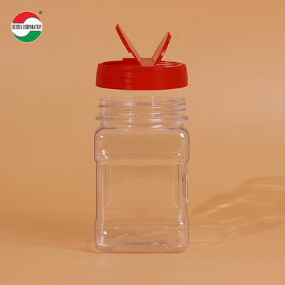 High Transparent Clear Good Airtight Food Grade 350ml Plastic Can PET Jar for Seasoning Spice Pepper Powder Salt Sugar with Butterfly Flip Lids