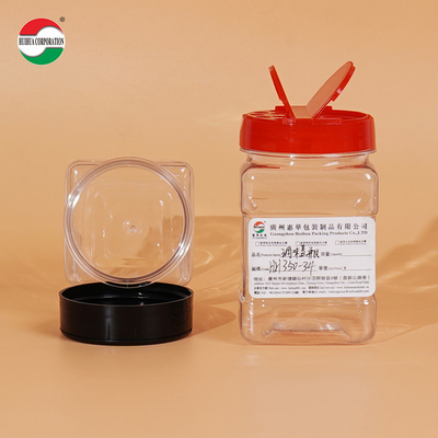 High Transparent Clear Good Airtight Food Grade 350ml Plastic Can PET Jar for Seasoning Spice Pepper Powder Salt Sugar with Butterfly Flip Lids
