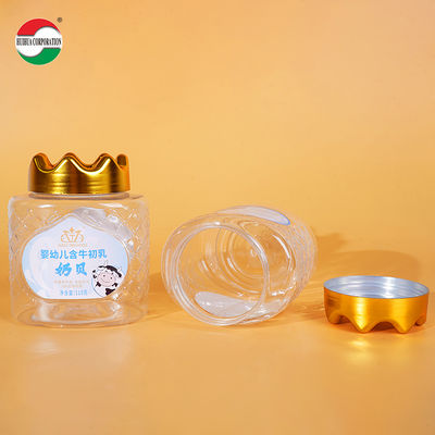 Good Quality Food Grade  Clear Plastic CylinderPlastic Can PET Jar with Crown Screw Top Cover for Milk Tablets Milk Shell Soft Candy Food Cookie