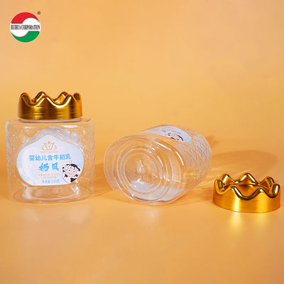 Good Quality Food Grade  Clear Plastic CylinderPlastic Can PET Jar with Crown Screw Top Cover for Milk Tablets Milk Shell Soft Candy Food Cookie