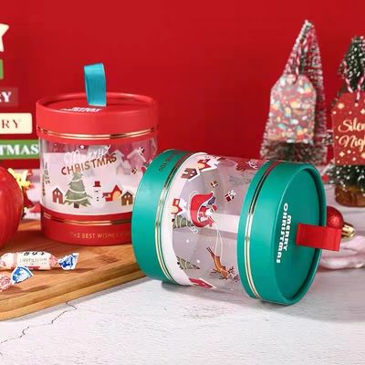 Customized Printing White Cardboard Paper Tube Paper Can for Christmas Gift with Clear Transparent PVC Window