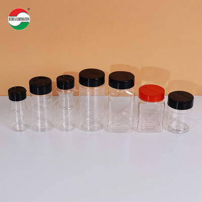 Clear PET Container Bottle Custom Color PP Lid Plastic Spice Shaker Jar for Pepper and Salt Usage