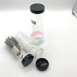 350ml 450ml Clear Plastic Cylinder , Long Shape Plastic Juice Jar With Screw Black Cap Type