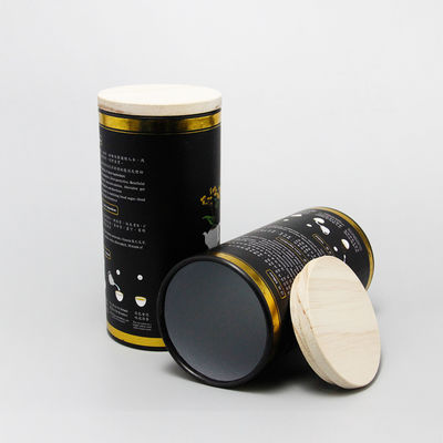 Tea Paper Cans Packaging Black Label Wooden Lid Foil Layer Inside