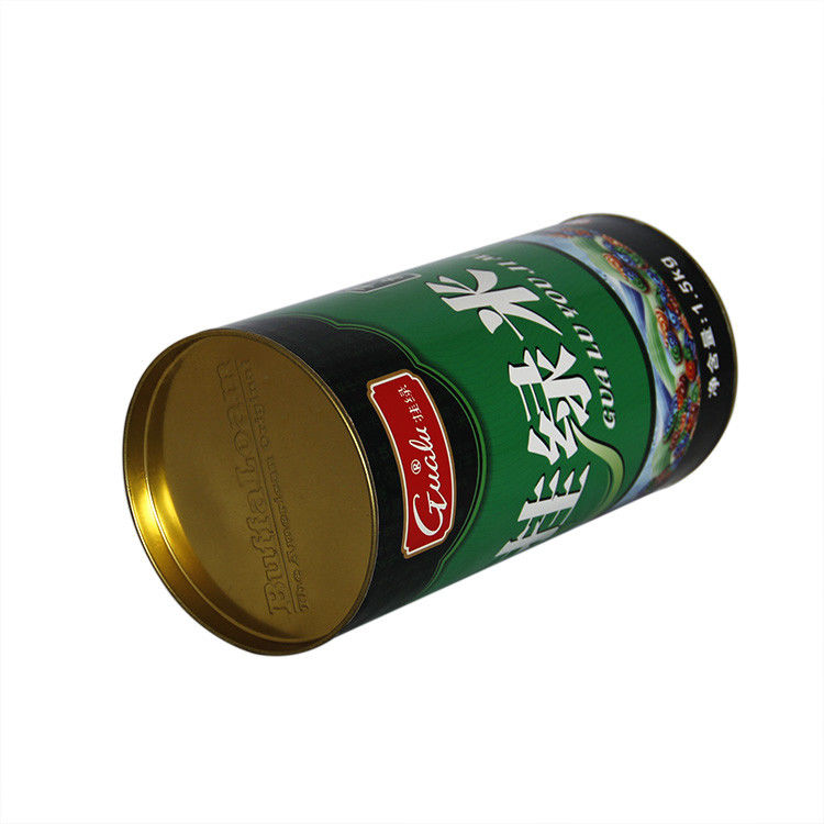 Environmental Green Cardboard Paper Composite Cans with Golden Movable Tin Lid for Rice , Tea , Dried Food