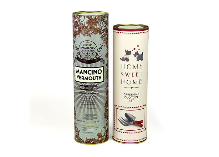 Eco-friendly Wine Cardboard Tube Packaging , Golden Movable Lid Paper Cans