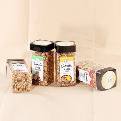 Food Grade Oats Clear Pet Plastic Square Jar With  Screw Top Lid