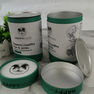 Eco Friendly Airtight Paper Composite Cans Food Storage Containers With Metal Plug Lid