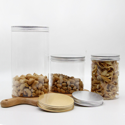 PET Plastic Round Jar Candy Powder Dried Fruit Storage With Silver Lids