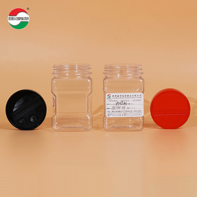 High Transparent Clear Good Airtight Food Grade 350ml Plastic Can PET Jar for Seasoning Spice Pepper Powder Salt Sugar with Butterfly Flip Lids