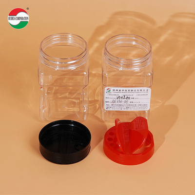 High Transparent Clear Good Airtight Food Grade 350ml Plastic Can PET Jar for Seasoning Spice Pepper Powder Salt Sugar with Butterfly Flip Lids