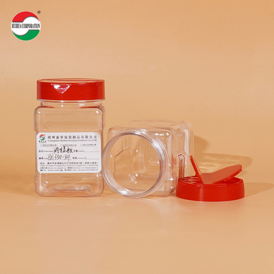 High Transparent Clear Good Airtight Food Grade 350ml Plastic Can PET Jar for Seasoning Spice Pepper Powder Salt Sugar with Butterfly Flip Lids