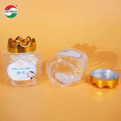 Good Quality Food Grade  Clear Plastic CylinderPlastic Can PET Jar with Crown Screw Top Cover for Milk Tablets Milk Shell Soft Candy Food Cookie