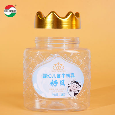 Good Quality Food Grade  Clear Plastic CylinderPlastic Can PET Jar with Crown Screw Top Cover for Milk Tablets Milk Shell Soft Candy Food Cookie