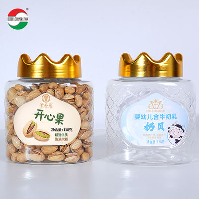 Good Quality Food Grade  Clear Plastic CylinderPlastic Can PET Jar with Crown Screw Top Cover for Milk Tablets Milk Shell Soft Candy Food Cookie