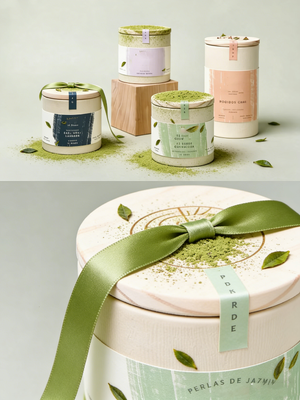 Customized Food Grade Biodegradeable Paper Tube with Wood Cover for Matcha Powder Tea