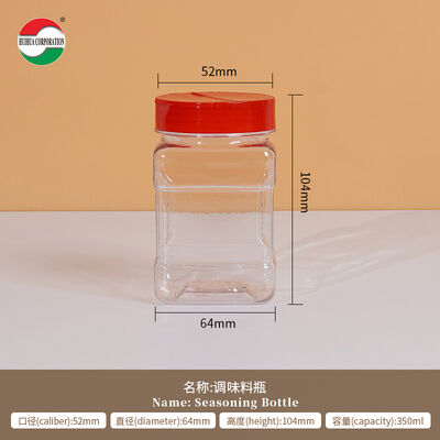 Clear PET Container Bottle Custom Color PP Lid Plastic Spice Shaker Jar for Pepper and Salt Usage