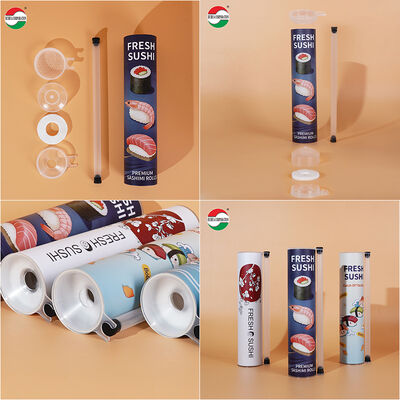 Custom Printed Push Up Sushi Paper Tube Packaging Food Grade Cylinder Can With Soy Sauce Tube Holder