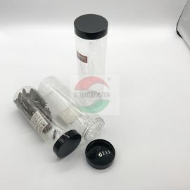 350ml 450ml Clear Plastic Cylinder , Long Shape Plastic Juice Jar With Screw Black Cap Type
