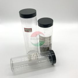 350ml 450ml Clear Plastic Cylinder , Long Shape Plastic Juice Jar With Screw Black Cap Type
