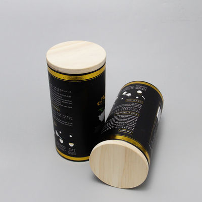 Tea Paper Cans Packaging Black Label Wooden Lid Foil Layer Inside