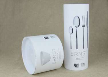 Customised White Plastic Lid Kraft Paper Tube Packaging , Bowl And Fork Paper Cans