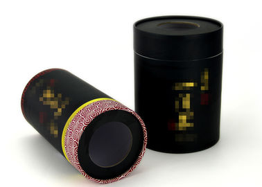 Cylindrical Black Paper Tubes Round Clear Window Coffee Bean , Tea Packaging