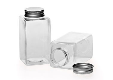 Square Eco-friendly Clear Pet Jars , Screwing Cap Clear Plastic Cylinder