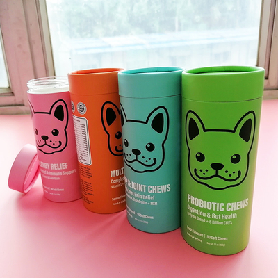 CMYK Pet Food Can Dog Cat Treat Packaging Round Composite Inner PET Plastic Jar